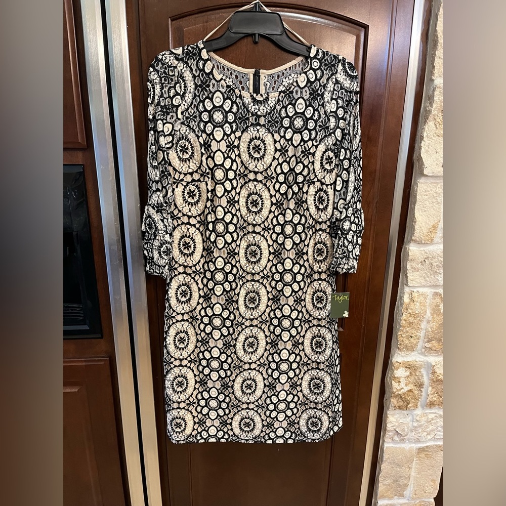 Black and white crochet dress